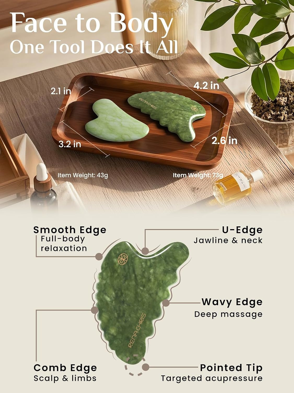 Body Gua Sha Tools, Natural Xiuyan Jade Guasha Tool, Manual Massage Sticks for Jawline Sculpting and Puffiness Reducing, Whole Body Skin Care Massager (Green)