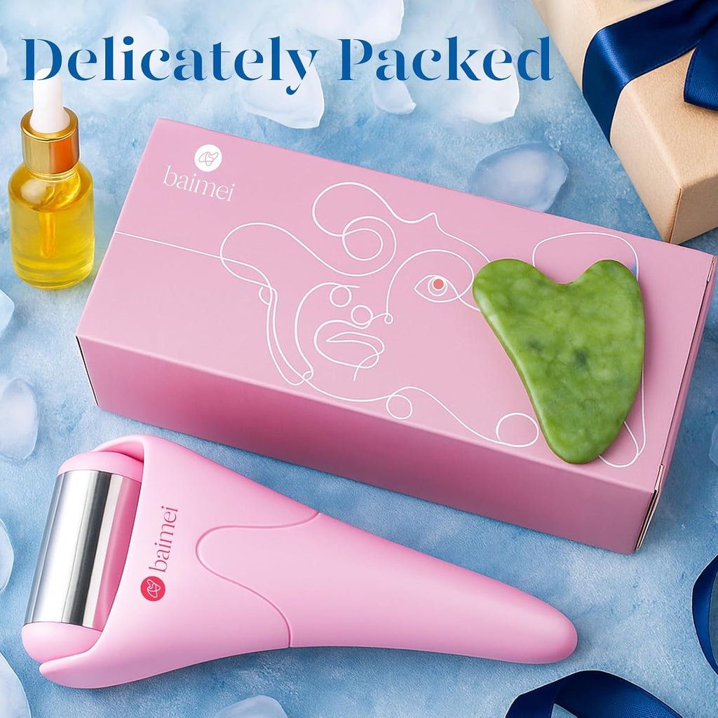 Icyme Stainless Steel Ice Roller for Face & Gua Sha Facial Tools | Soothes Puffiness & Relaxation,Daily Beauty Tools Accessories,Self Care Gifts for Women,Home Spa & Travel Use