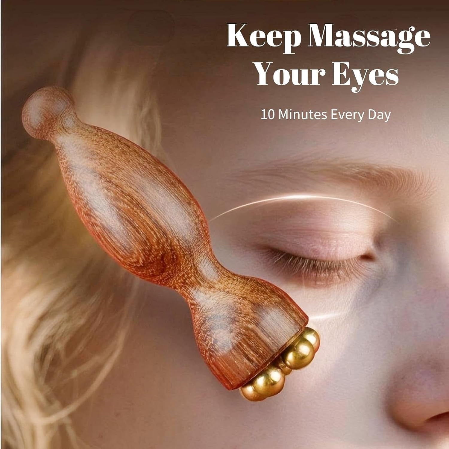 Mini Ice Roller Sandalwood Face Massager | Natural Sandalwood Grip Paired with 5 Copper Beads for Targeted Acupressure, Compact Portable Facial Tool for Face and Eye