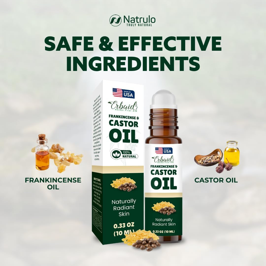 Castor Oil Roll on – Pure Castor Oil & Frankincense Essential Oils for under Eye – Reduces Wrinkles, Dark Circles, Puffiness & Fine Lines – Moisturizing Formula for Thicker Eyelashes & Glowing Skin