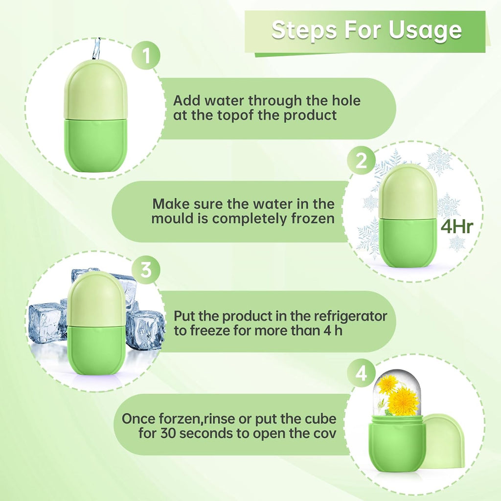 Ice Roller for Face and Eye, Gua Sha Facial Tools ,Puffiness Relief Ice Roller Skin Care ,Ice Facial Cube, Neck Massage, Silicone Ice Mold for Face Beauty,Self Care Gifts for Women (Green)