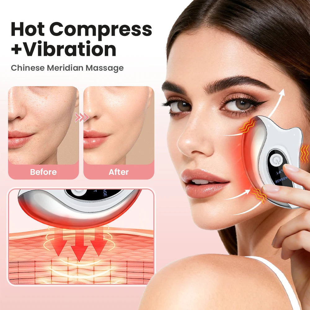 Electric Face Gua Sha Massager Red Blue Light Scraping Board Constant Temperature Hot Compress Anti-Aging Face Lifting