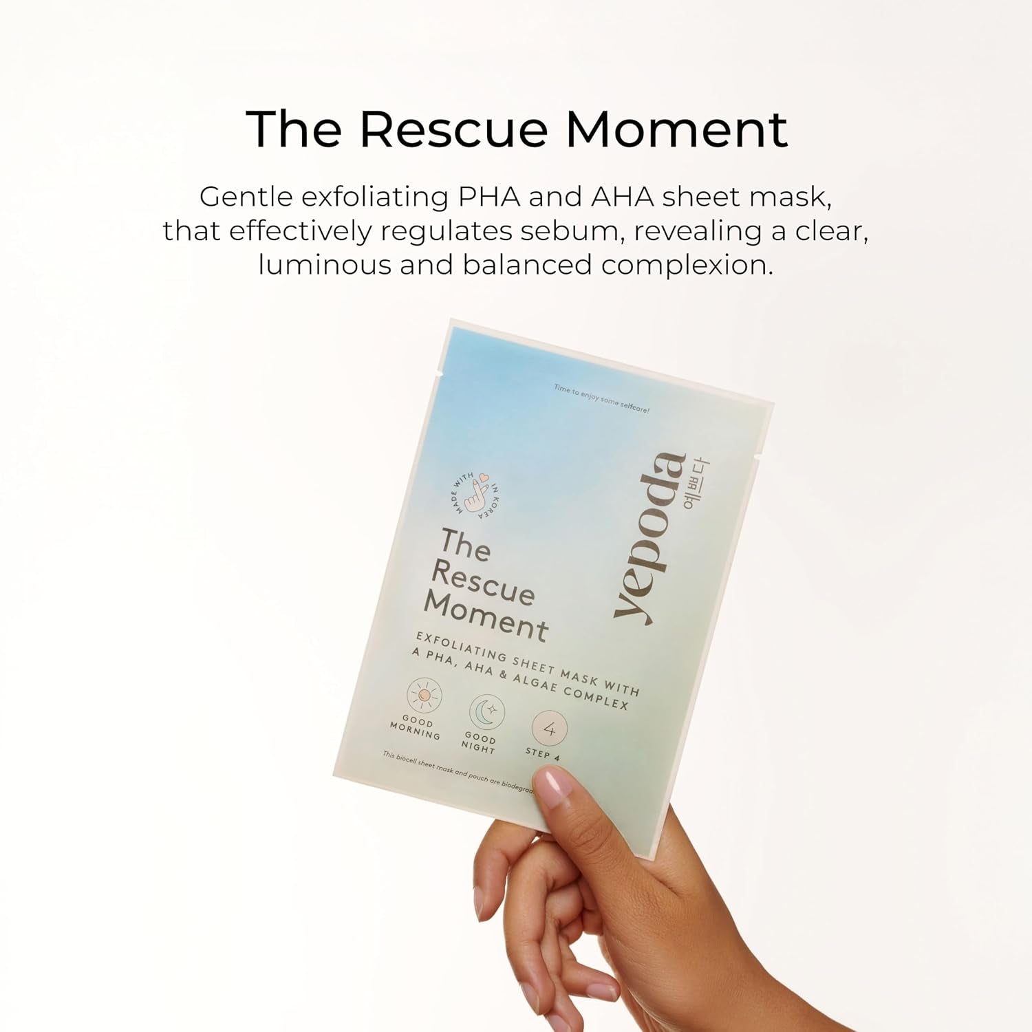 the Rescue Moment, Exfoliating PHA & AHA Sheet Mask, Brightening & Clarifying, Vegan Korean Sheet Mask for All Skin Types, 0.88 OZ. (25 G)