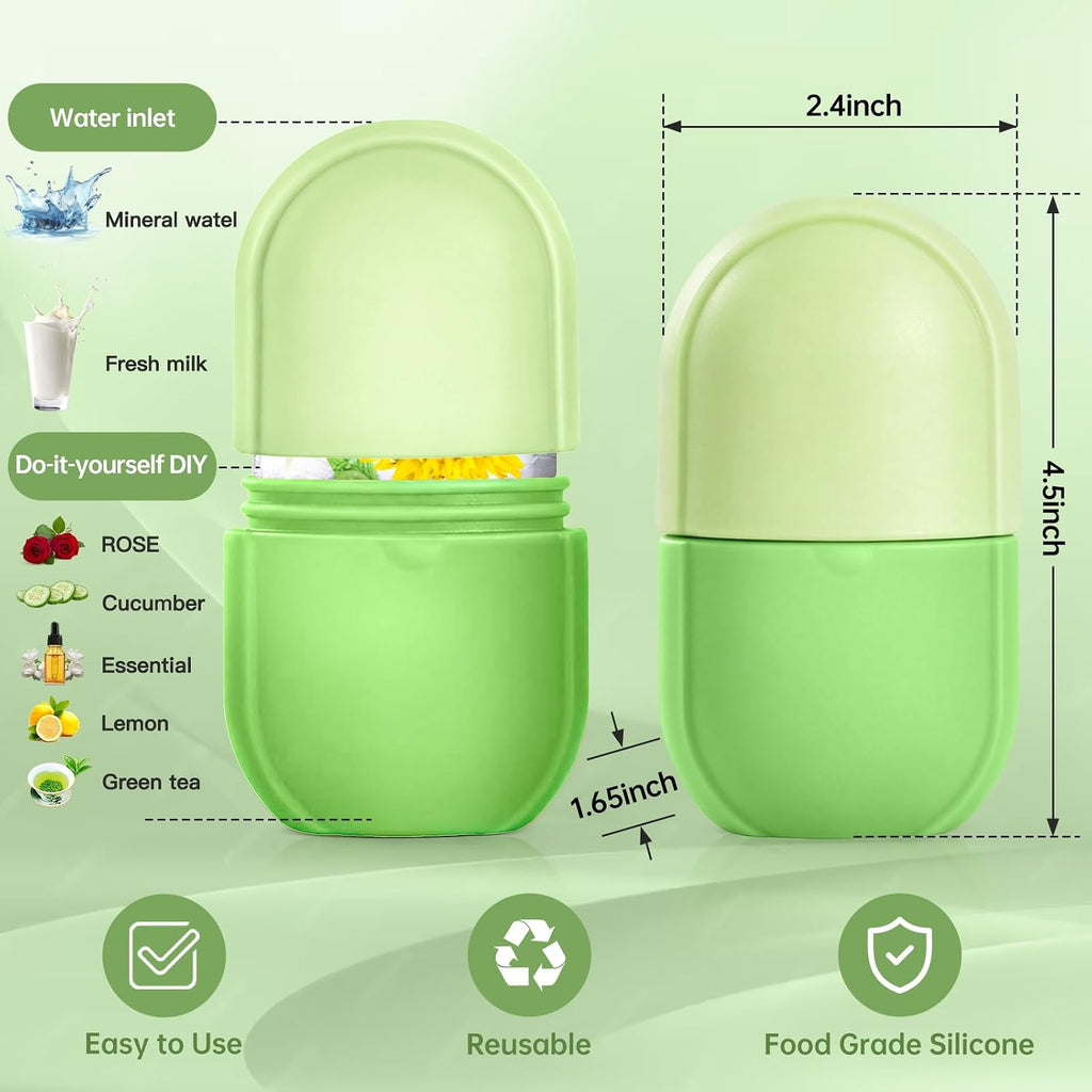Ice Roller for Face and Eye, Gua Sha Facial Tools ,Puffiness Relief Ice Roller Skin Care ,Ice Facial Cube, Neck Massage, Silicone Ice Mold for Face Beauty,Self Care Gifts for Women (Green)