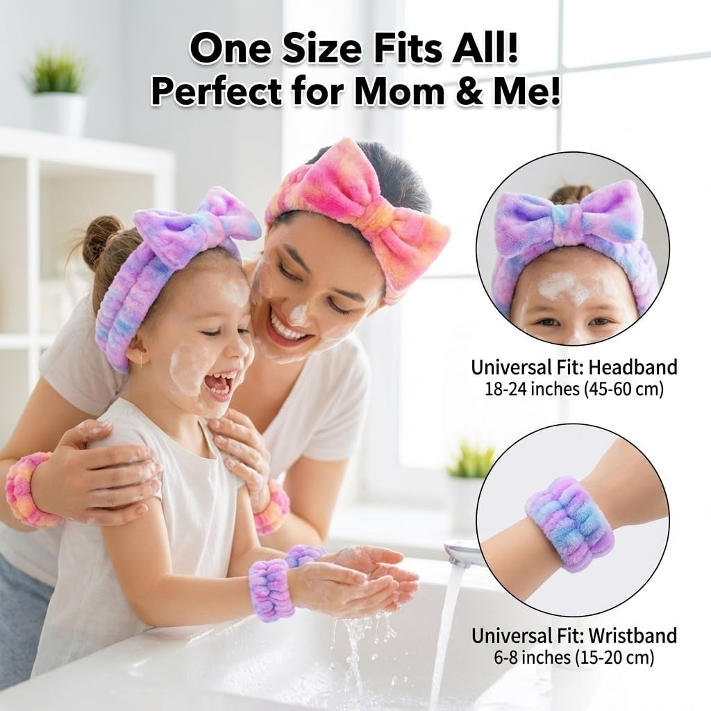 8 Pcs Spa Headband and Wristbands Set for Washing Face, Soft Face Wash Headbands Wrist Bands for Women with Scrunchies, Absorbent Wrist Towels, Makeup Hairband for Skincare, Yoga, and Teen Girls Gifts