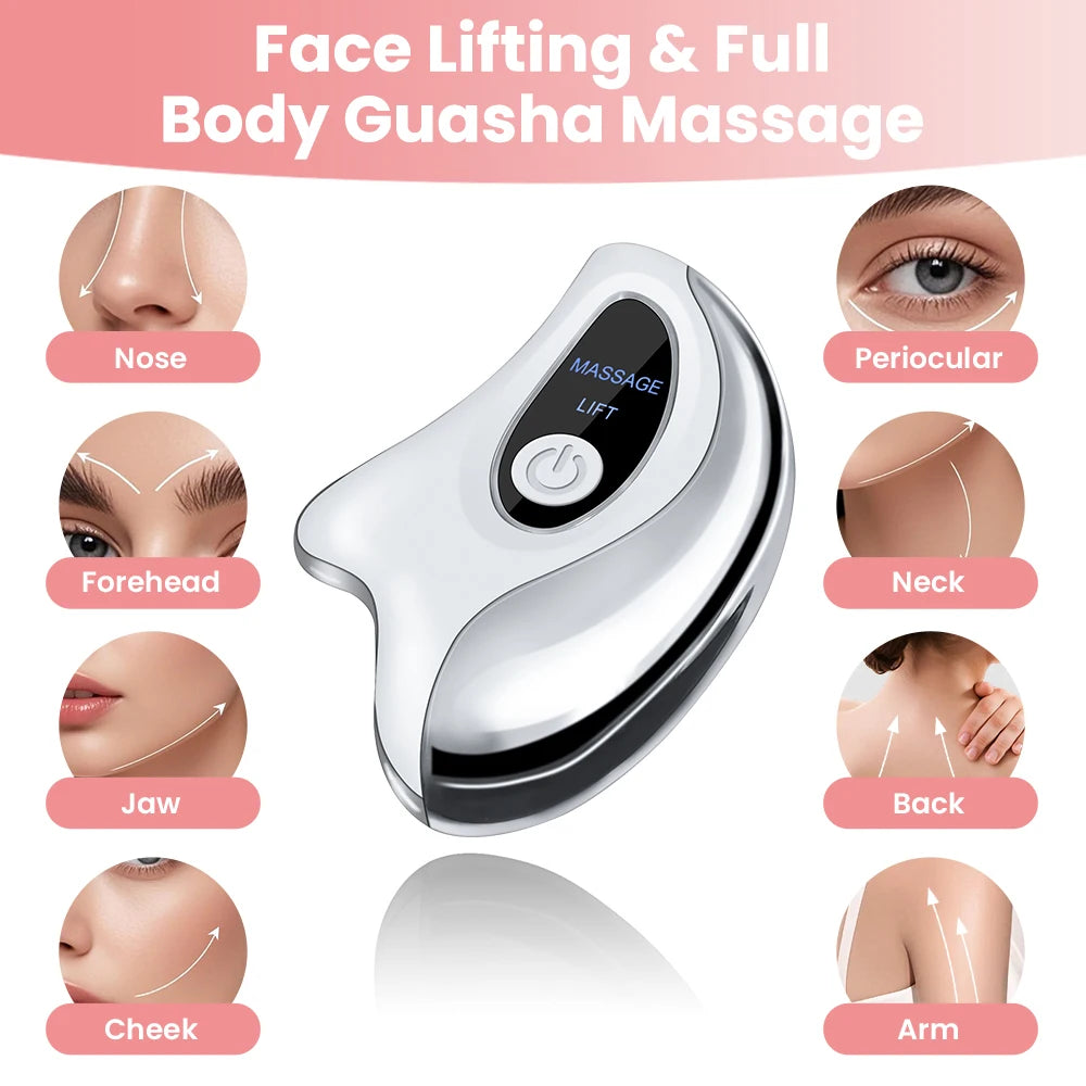 Electric Face Gua Sha Massager Red Blue Light Scraping Board Constant Temperature Hot Compress Anti-Aging Face Lifting