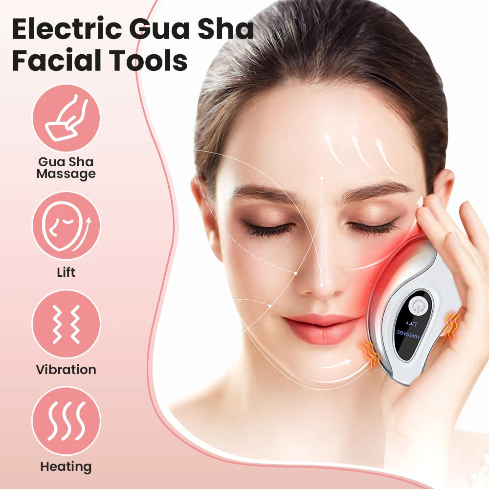 Electric Face Gua Sha Massager Red Blue Light Scraping Board Constant Temperature Hot Compress Anti-Aging Face Lifting