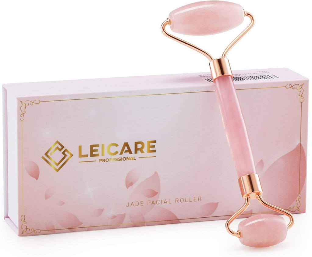 Jade Roller for Face - Rose Quartz Face Roller Skin Care - Stone Facial Roller, Face Massager for Women, Relieve Stress, Remove Wrinkles Eye Puffiness