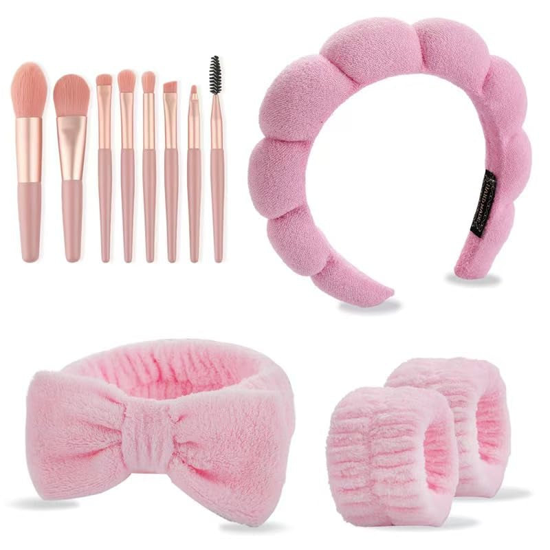 Sponge Spa Headbands for Women Wristband Set Puffy Makeup Brush Headband Set for Washing Face Soft Towel Skin Care Head Band Cute Hair Band Shower