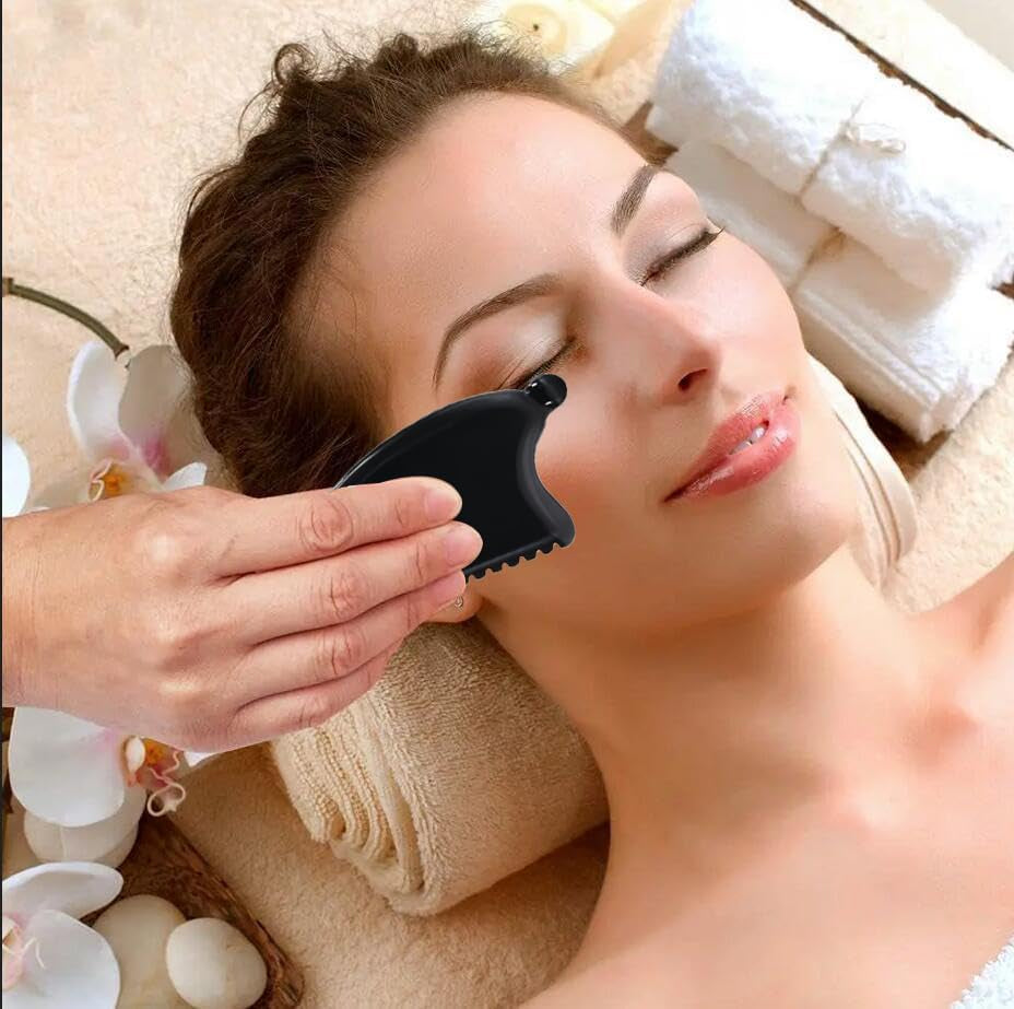 Gua Sha Facial Tools Gua Sha Stone Obsidian Gua Sha Face Stone Massager Gua Sha Facial Tool for Face Double Chin & Jawline, Face Stones Self-Skin Care Face Stone Gua Sha for Women Guasha Stone Black