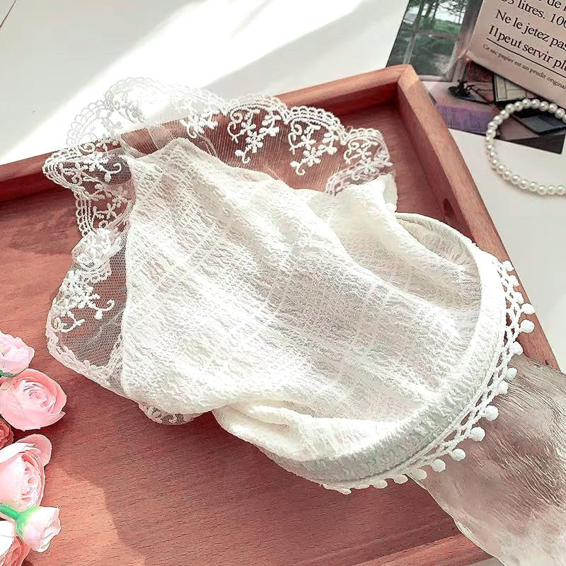 Hair Scarf Headband for Women Girls White Lace Head Kerchief Headband Soft Head Coverings Boho Triangle Bandana Turban Fashion Non Slip Scarves Accessories for Hair Styling Decor