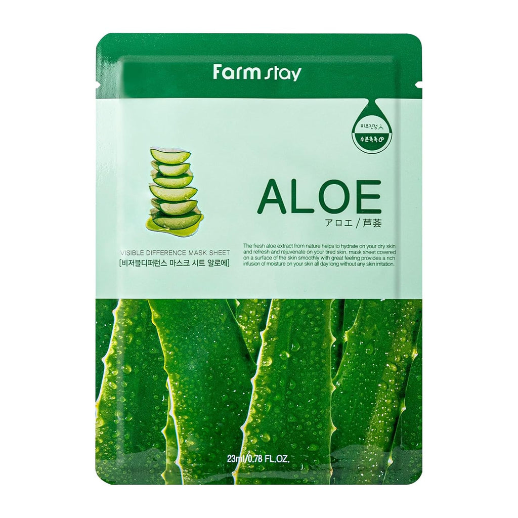 Visible Difference Sheet Mask - Hydrating Face Mask with Aloe - Korean Skincare for Intense Hydration Boost - 10 Piece Set - Aloe - 1 Pc