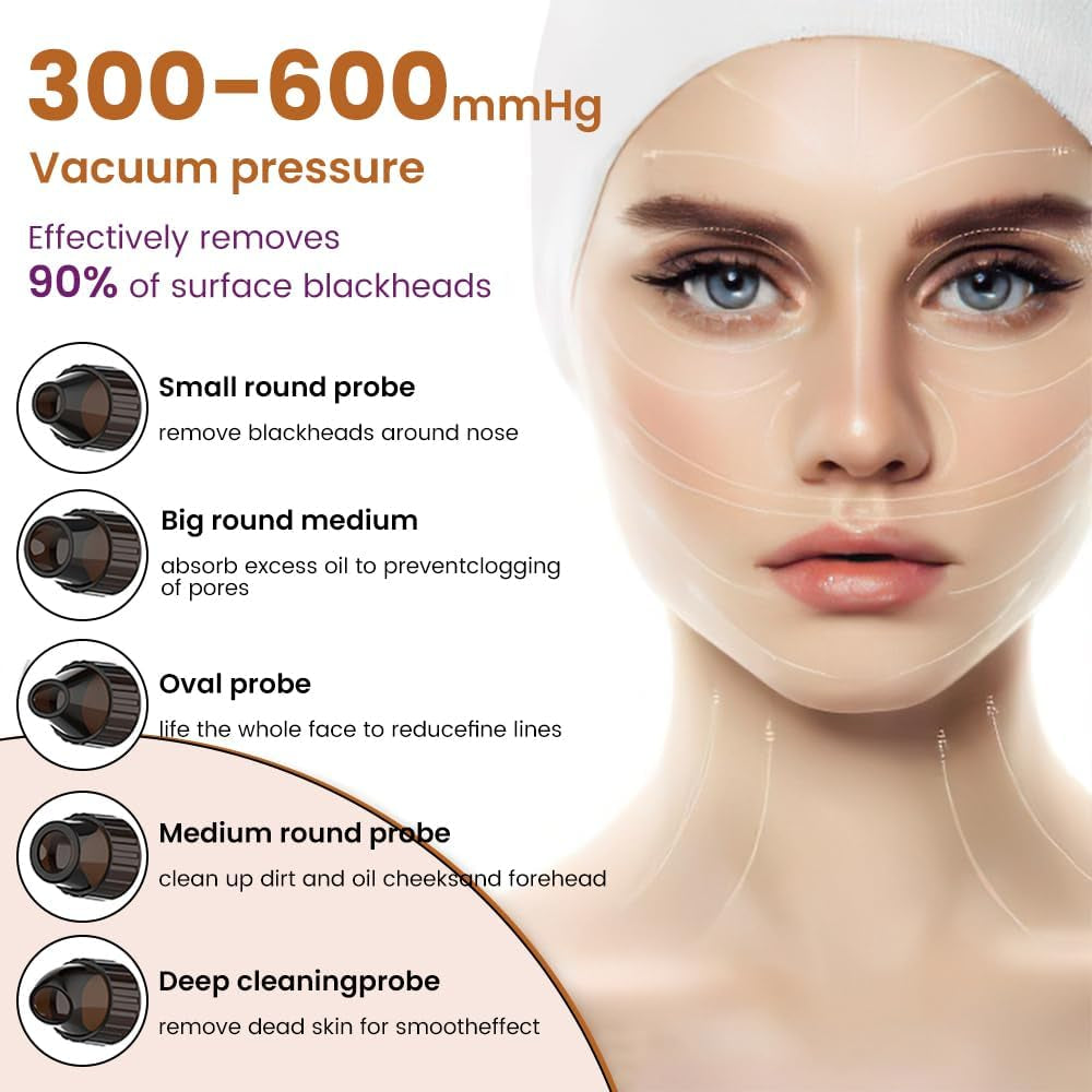 Blackhead Removers Pore Vacuum with Heating，5 Suction Heads & 3 Adjustable Suction Levels ，For Nose & Face Deep Pore Cleansing