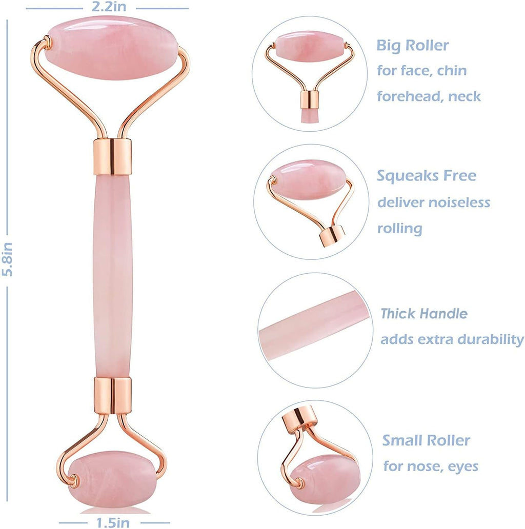 Jade Roller for Face - Rose Quartz Face Roller Skin Care - Stone Facial Roller, Face Massager for Women, Relieve Stress, Remove Wrinkles Eye Puffiness