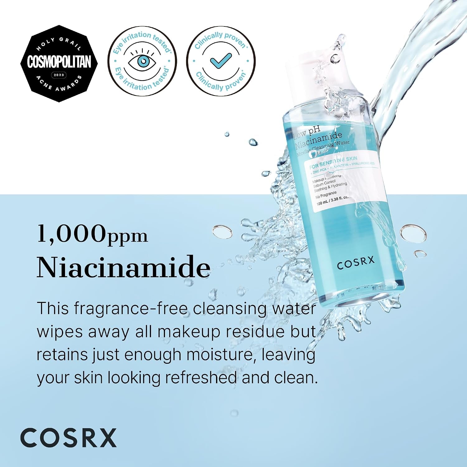 Low Ph Niacinamide Micellar Cleansing Water Daily Mild Facial Cleansing Wash for Sensitive Skin, Sebum Control, Korean Skin Care (3.38Fl.Oz/100Ml)