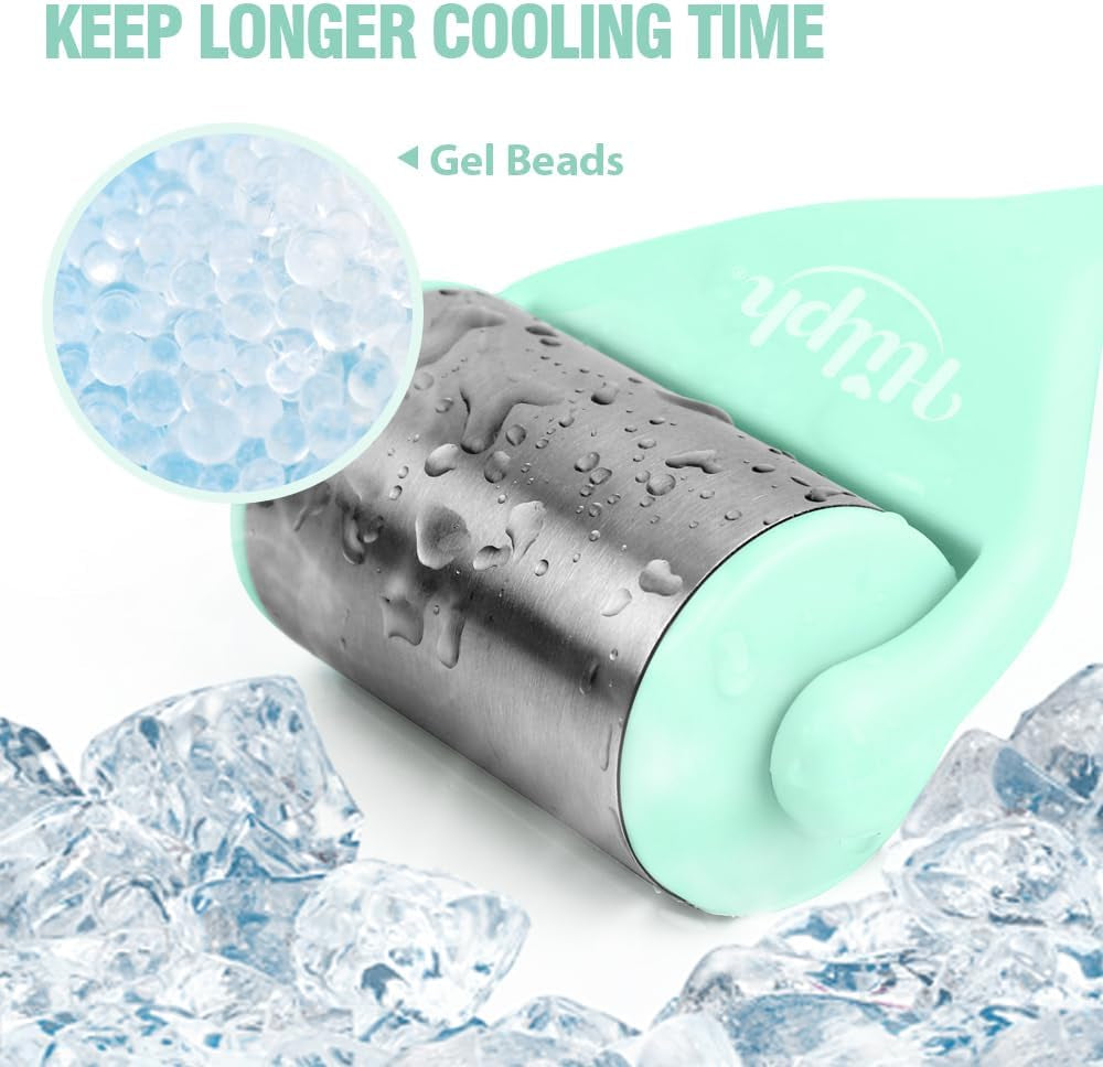 Ice Roller for Face Metal, Stainless Steel Ice Face Roller for Skin Care, Cold Facial Massager Roller for Puffiness, Eye Bags, Wrinkles, Fine Lines Anti-Aging (Green)