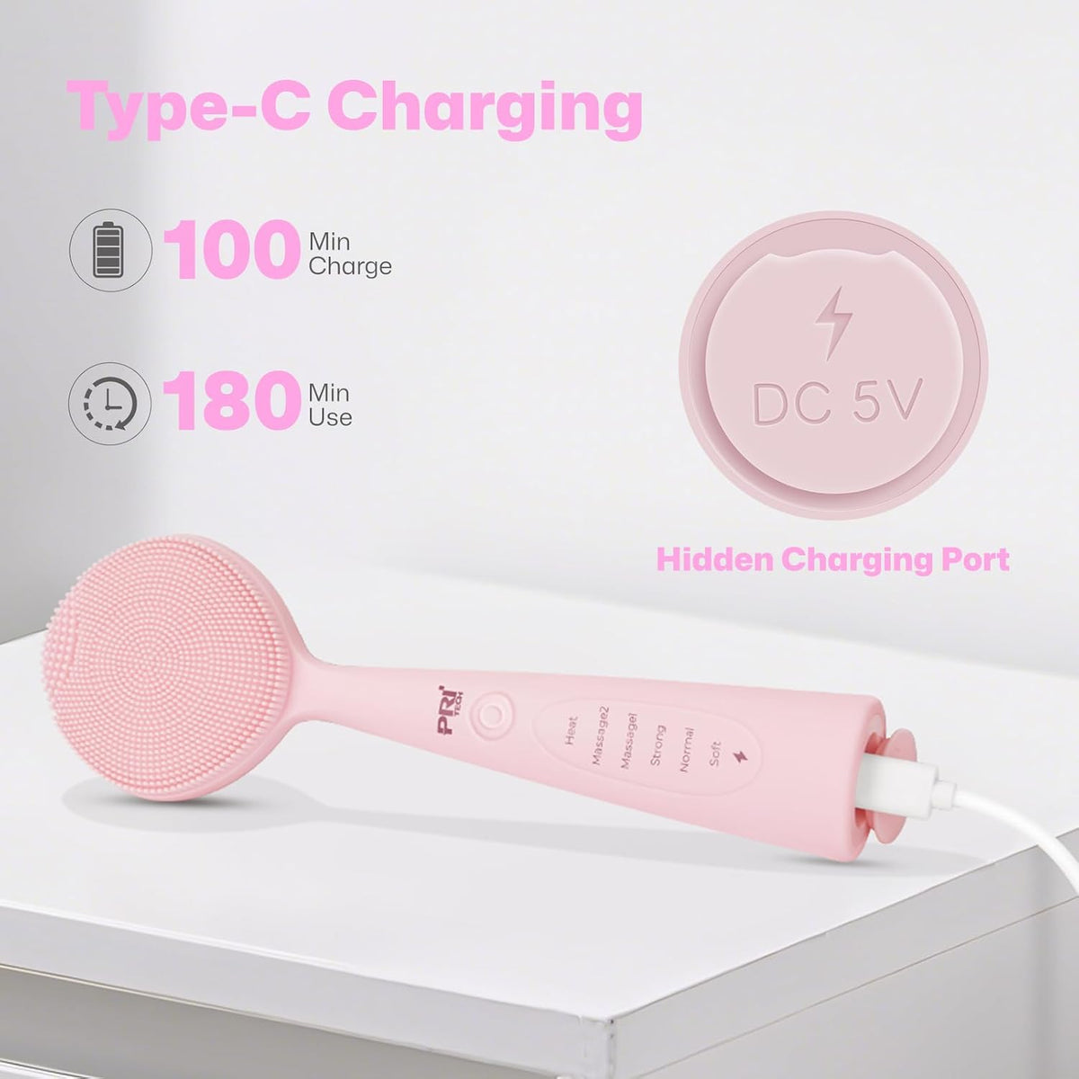 Facial Cleansing Brush with Warming Function & 5 Vibration Speeds