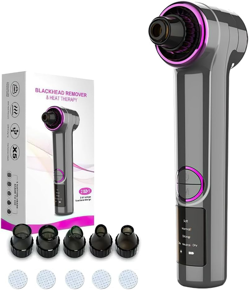 Blackhead Removers Pore Vacuum with Heating，5 Suction Heads & 3 Adjustable Suction Levels ，For Nose & Face Deep Pore Cleansing