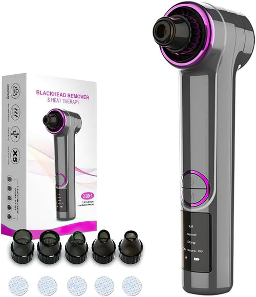 Blackhead Removers Pore Vacuum with Heating，5 Suction Heads & 3 Adjustable Suction Levels ，For Nose & Face Deep Pore Cleansing