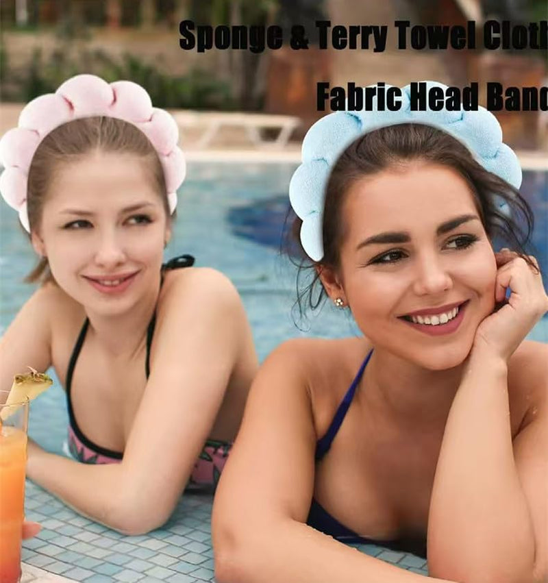 Sponge Spa Headbands for Women Wristband Set Puffy Makeup Brush Headband Set for Washing Face Soft Towel Skin Care Head Band Cute Hair Band Shower