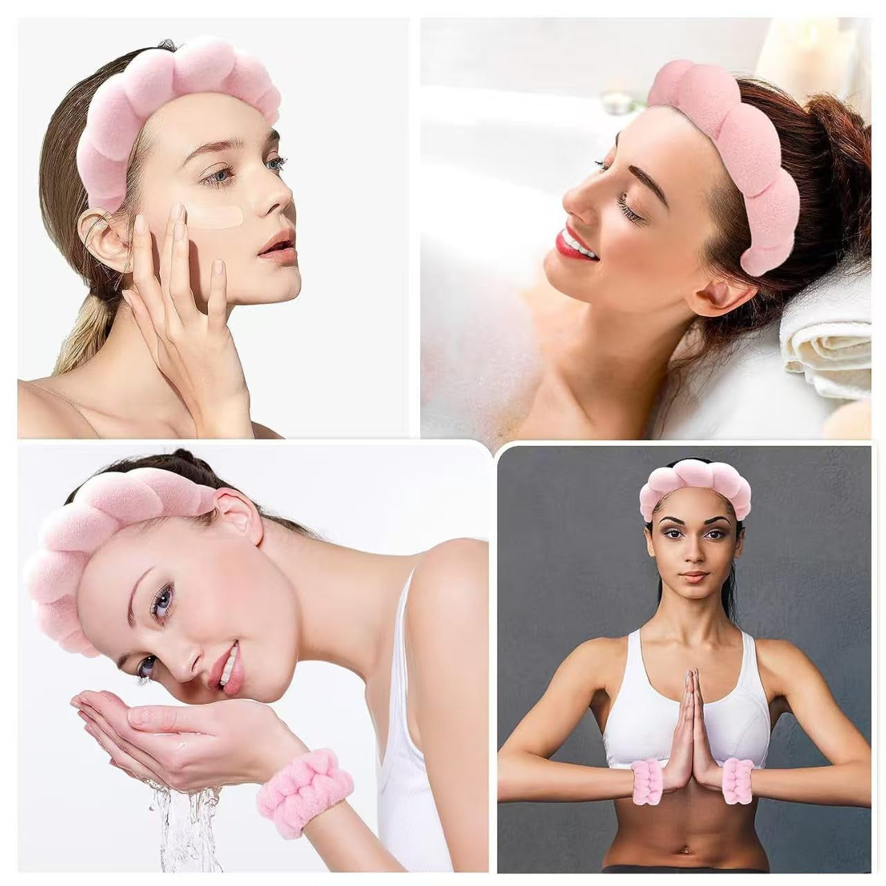 Sponge Spa Headbands for Women Wristband Set Puffy Makeup Brush Headband Set for Washing Face Soft Towel Skin Care Head Band Cute Hair Band Shower