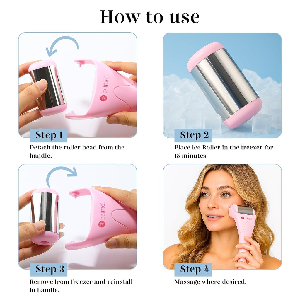 Icyme Stainless Steel Ice Roller for Face & Gua Sha Facial Tools | Soothes Puffiness & Relaxation,Daily Beauty Tools Accessories,Self Care Gifts for Women,Home Spa & Travel Use