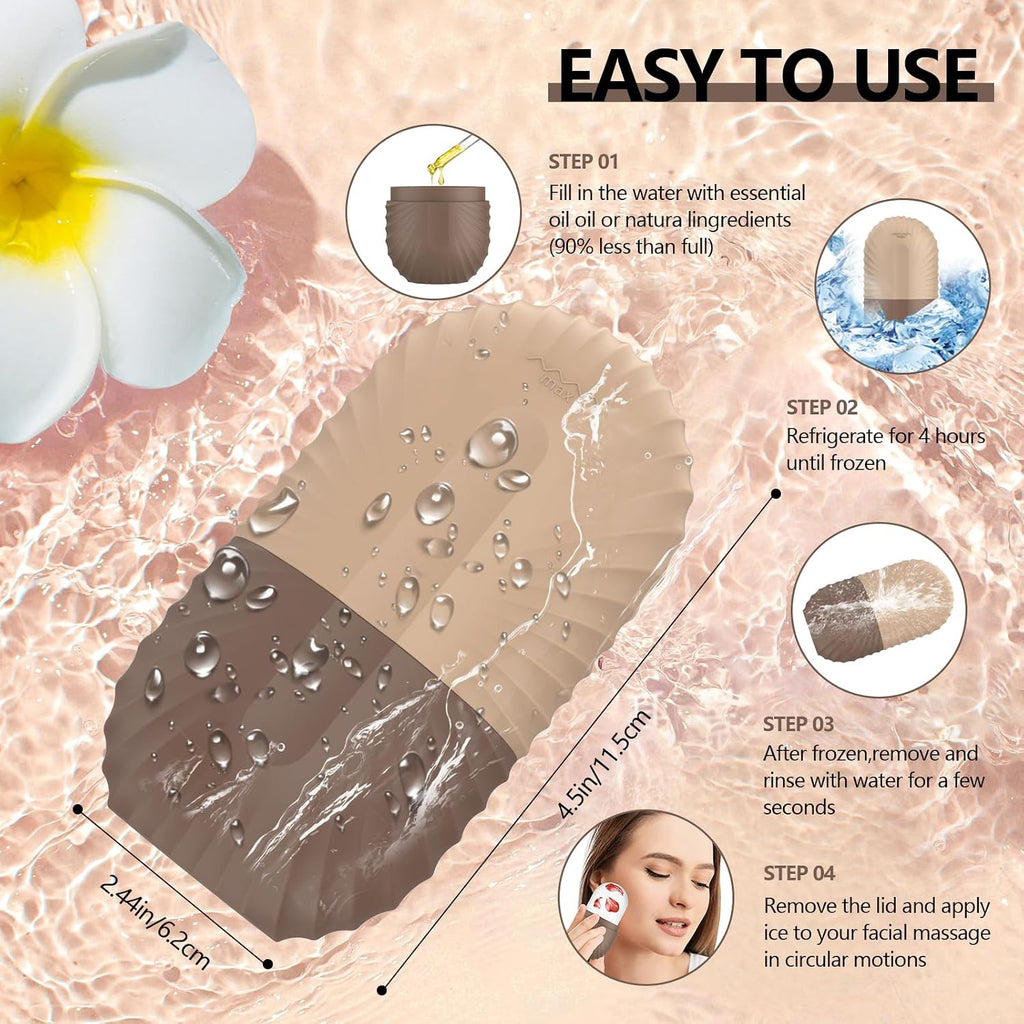Ice Roller for Face and Eye, Silicone Ice Facial Roller Ice Holder, Face Ice Mold Skin Care, Face Icers Reusable Ice Cube Roller for Shrink Pores anti Wrinkle Reduce Puffiness, Brown