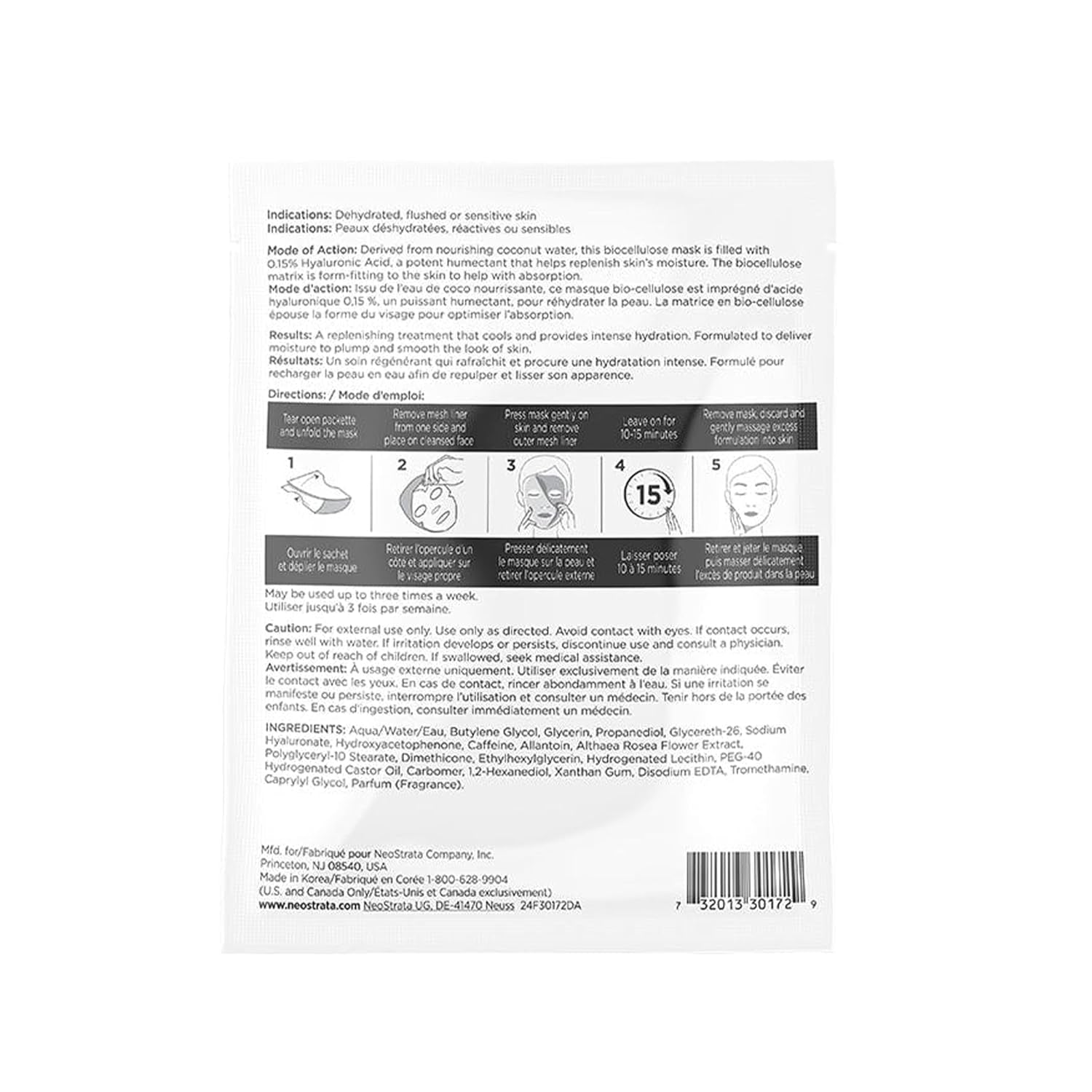 Restore Pure Hyaluronic Acid Biocellulose Face Mask, Hydrating and Plumping Single Use Sheet Mask for Dry, Sensitive Skin, 0.7 Oz