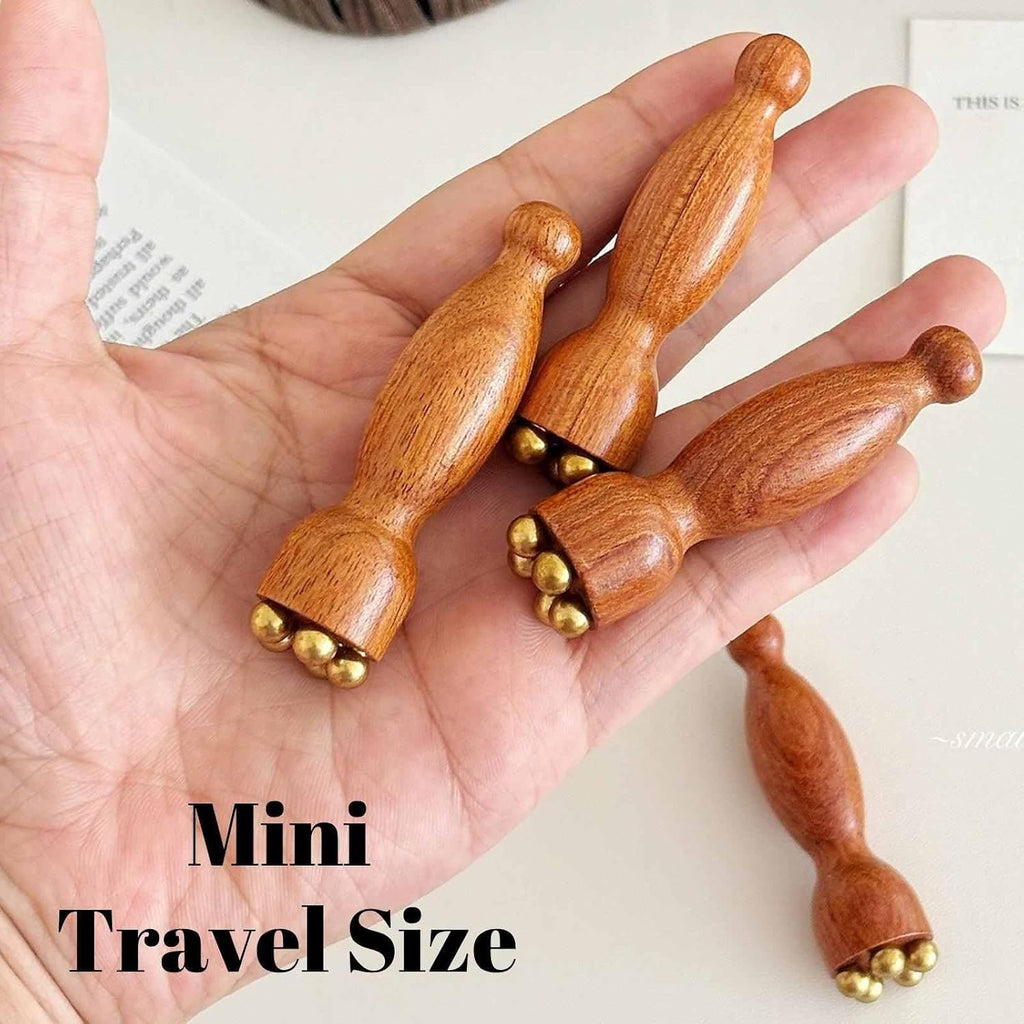 Mini Ice Roller Sandalwood Face Massager | Natural Sandalwood Grip Paired with 5 Copper Beads for Targeted Acupressure, Compact Portable Facial Tool for Face and Eye