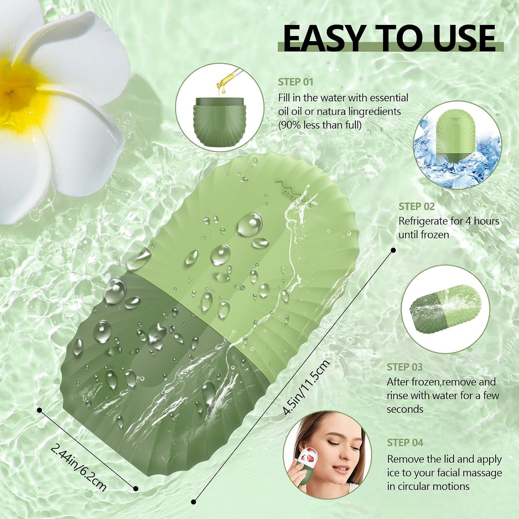 Ice Roller for Face and Eye, Silicone Ice Facial Roller Ice Holder, Face Ice Mold Skin Care, Face Icers Reusable Ice Cube Roller for Shrink Pores anti Wrinkle Reduce Puffiness, Green