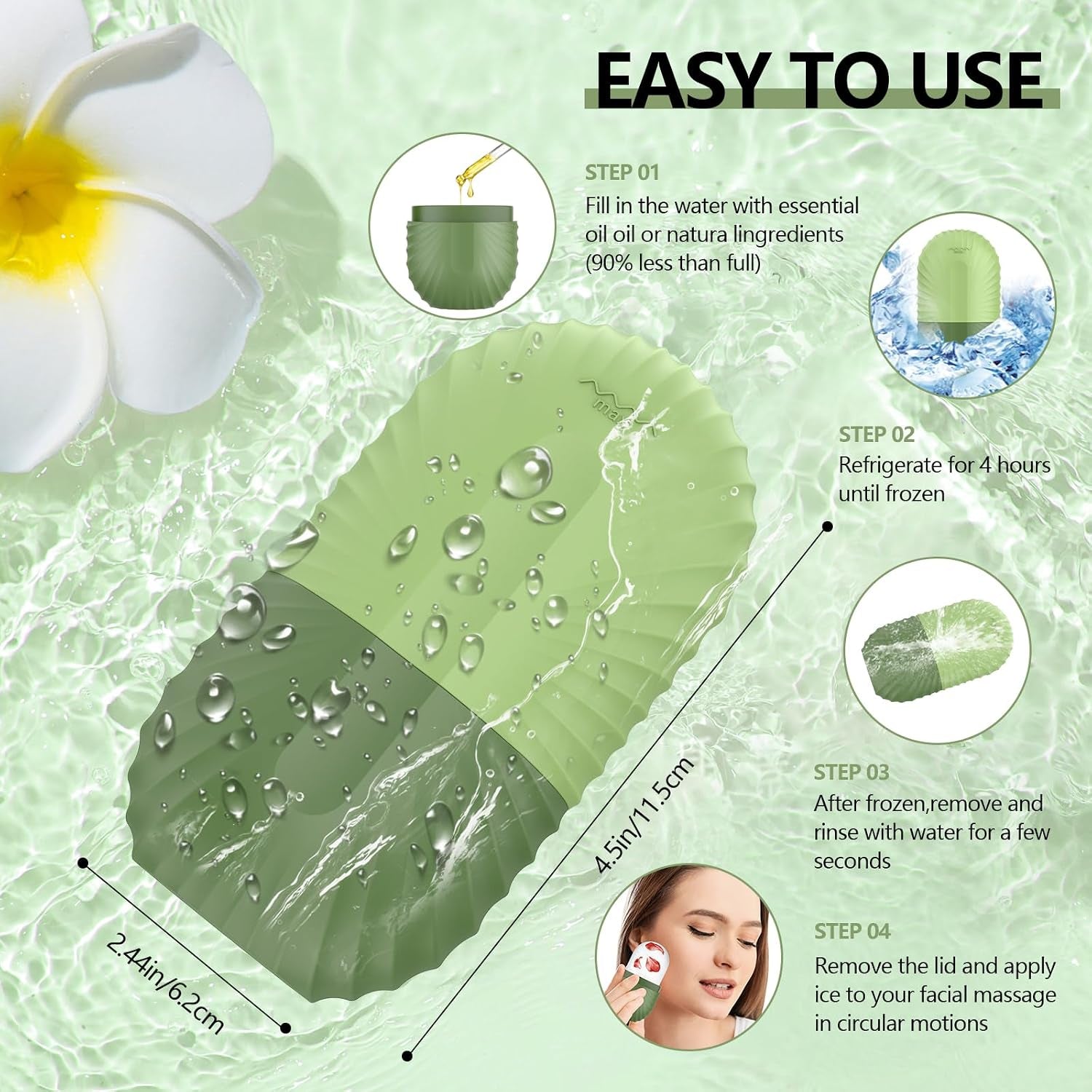 Ice Roller for Face and Eye, Silicone Ice Facial Roller Ice Holder, Face Ice Mold Skin Care, Face Icers Reusable Ice Cube Roller for Shrink Pores anti Wrinkle Reduce Puffiness, Green