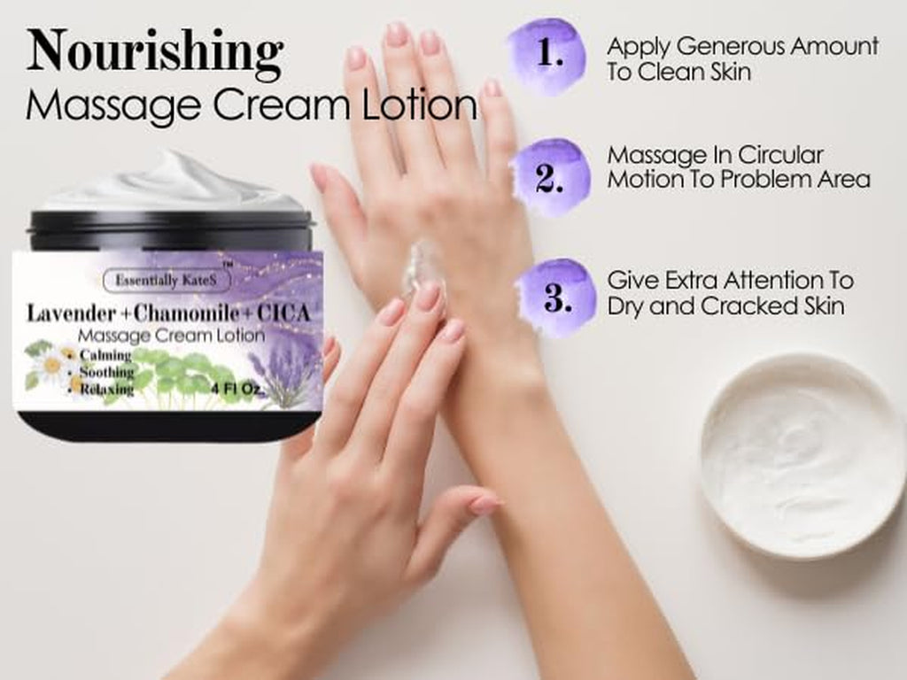 Lavender + Chamomile + CICA Cream Lotion 4 Fl Oz - Calming, Soothing, Relaxing, Hydrating.