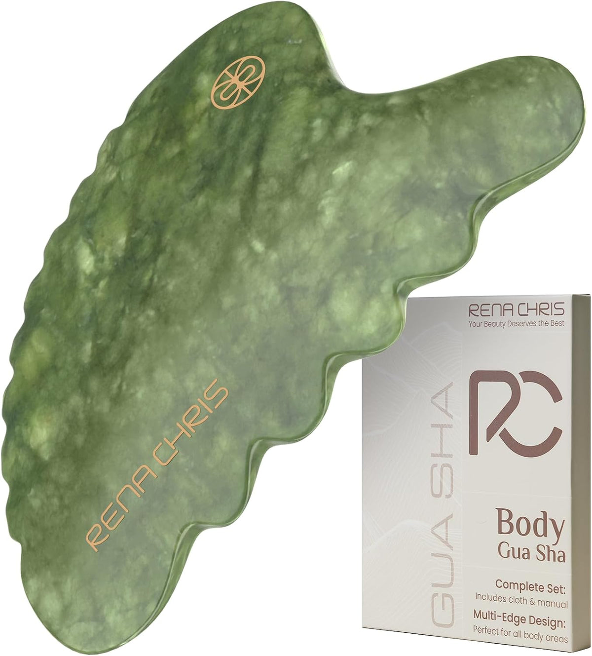 Body Gua Sha Tools, Natural Xiuyan Jade Guasha Tool, Manual Massage Sticks for Jawline Sculpting and Puffiness Reducing, Whole Body Skin Care Massager (Green)