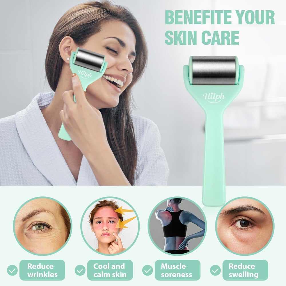 Ice Roller for Face Metal, Stainless Steel Ice Face Roller for Skin Care, Cold Facial Massager Roller for Puffiness, Eye Bags, Wrinkles, Fine Lines Anti-Aging (Green)