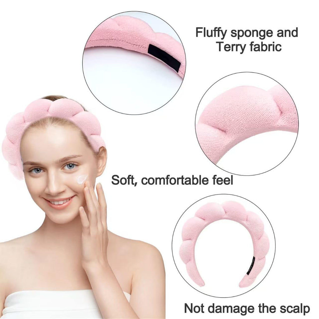Sponge Spa Headbands for Women Wristband Set Puffy Makeup Brush Headband Set for Washing Face Soft Towel Skin Care Head Band Cute Hair Band Shower