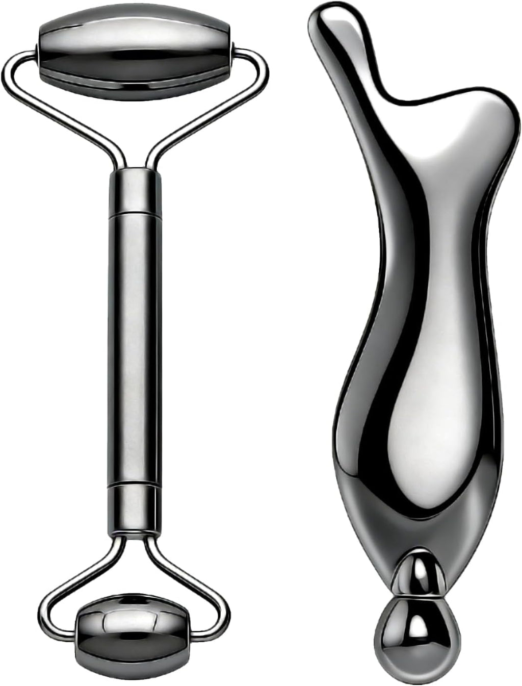 303 Stainless Steel Face Roller Set with Metal Gua Sha Facial Tool– Face Massager Tool for Lymphatic Drainage & Sculpting, Ice Face Roller & Guasha Tool for Face, Eye Roller Self Care Gifts for Women