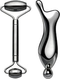 303 Stainless Steel Face Roller Set with Metal Gua Sha Facial Tool– Face Massager Tool for Lymphatic Drainage & Sculpting, Ice Face Roller & Guasha Tool for Face, Eye Roller Self Care Gifts for Women