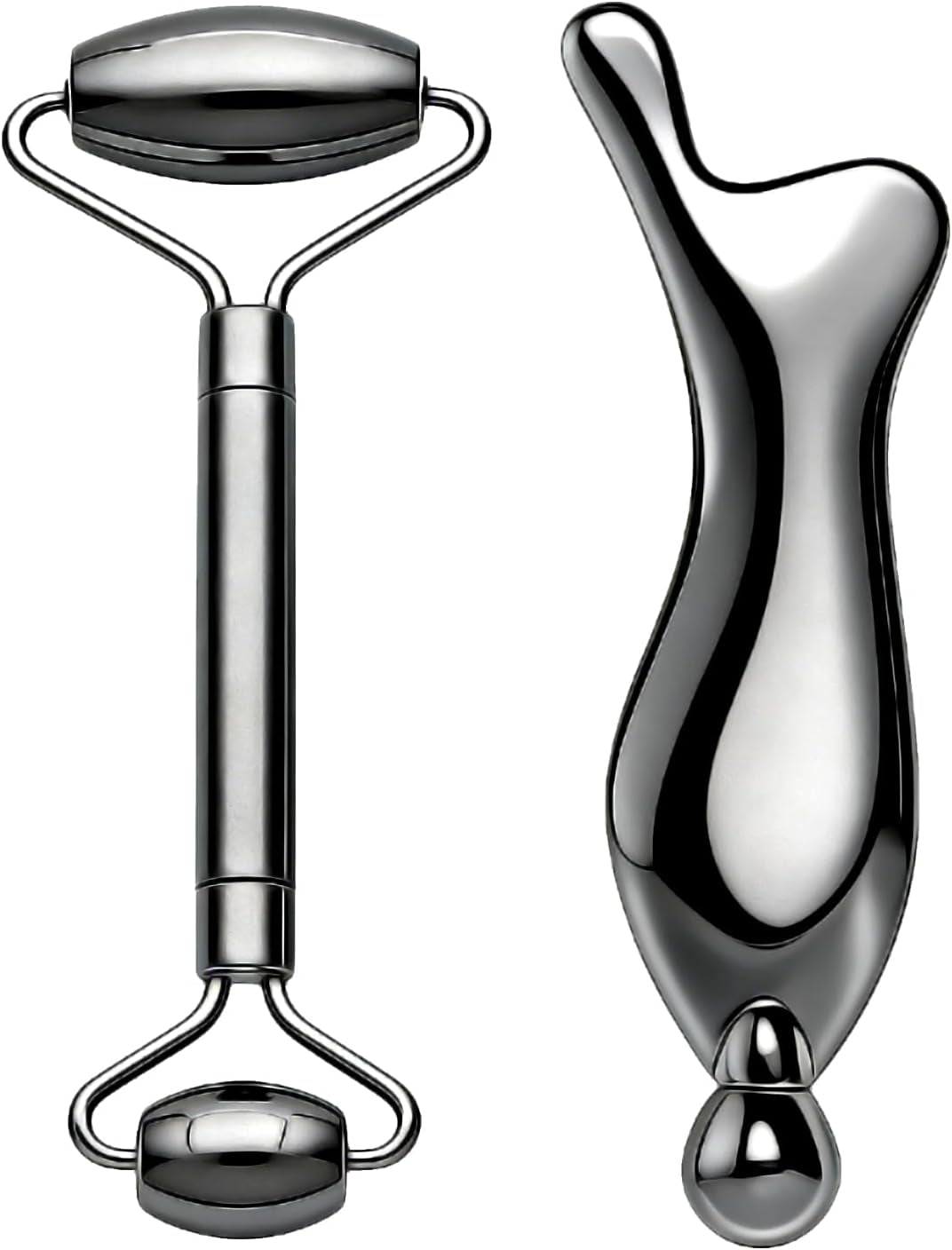 303 Stainless Steel Face Roller Set with Metal Gua Sha Facial Tool– Face Massager Tool for Lymphatic Drainage & Sculpting, Ice Face Roller & Guasha Tool for Face, Eye Roller Self Care Gifts for Women