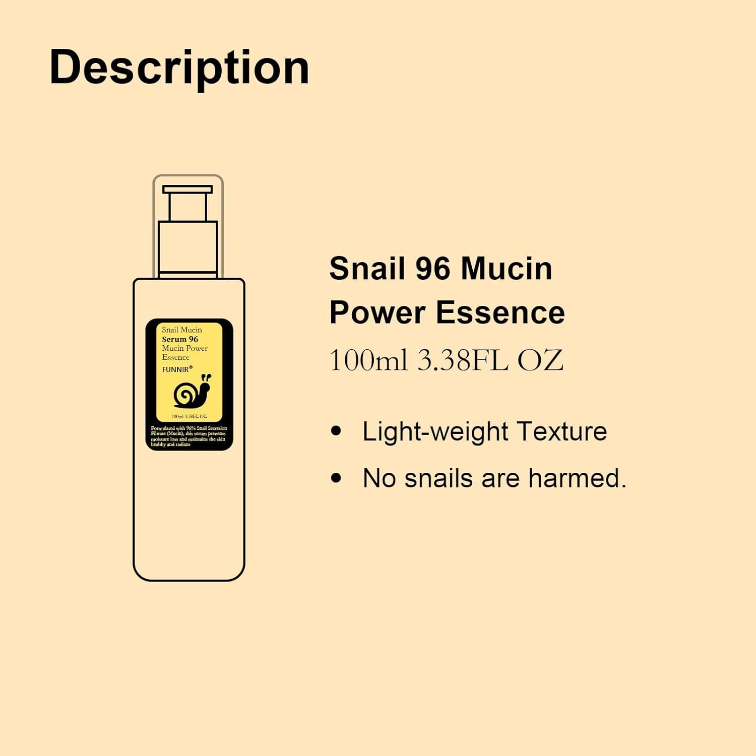 FUNNIR Snail Mucin 96% Essence 100Ml, Hydrating Serum for Face with Snail Secretion Filtrate for Dull Skin, Skin Care Products for All Skin Types