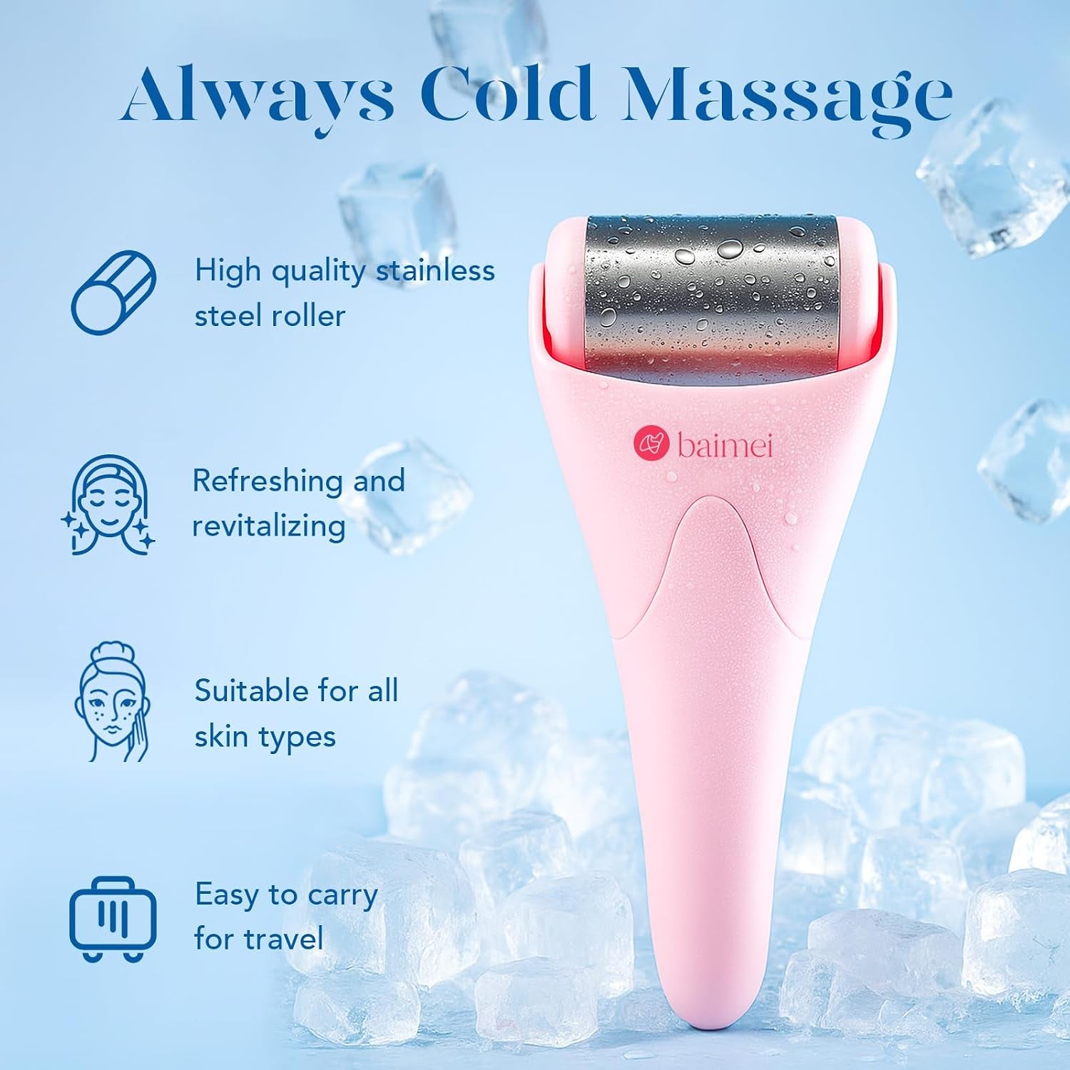 Icyme Stainless Steel Ice Roller for Face & Gua Sha Facial Tools | Soothes Puffiness & Relaxation,Daily Beauty Tools Accessories,Self Care Gifts for Women,Home Spa & Travel Use