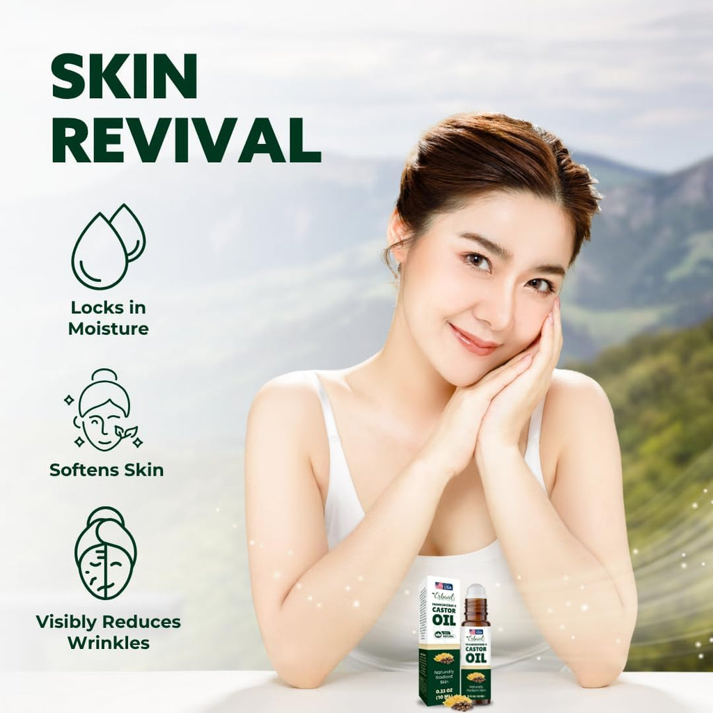 Castor Oil Roll on – Pure Castor Oil & Frankincense Essential Oils for under Eye – Reduces Wrinkles, Dark Circles, Puffiness & Fine Lines – Moisturizing Formula for Thicker Eyelashes & Glowing Skin