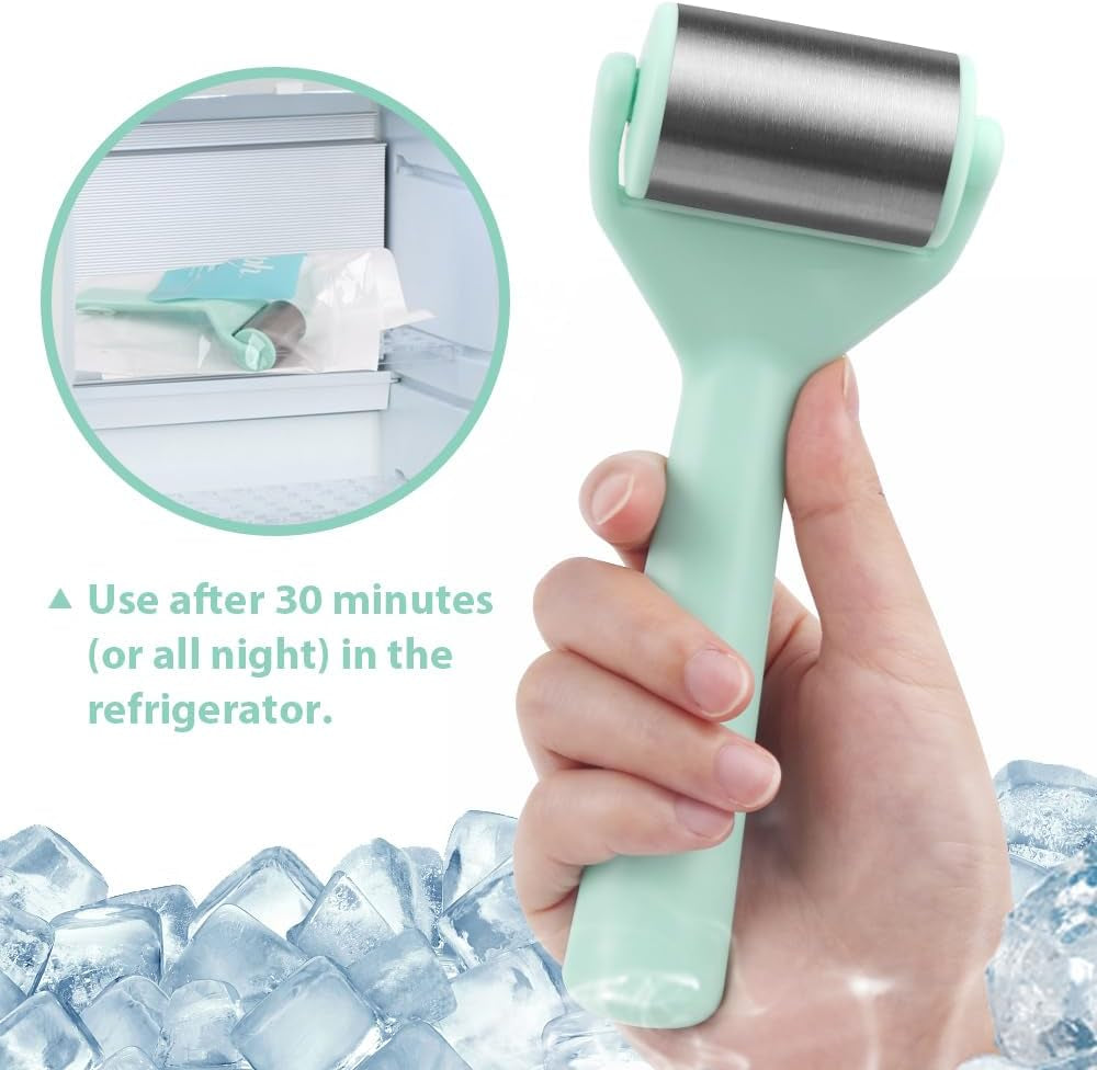 Ice Roller for Face Metal, Stainless Steel Ice Face Roller for Skin Care, Cold Facial Massager Roller for Puffiness, Eye Bags, Wrinkles, Fine Lines Anti-Aging (Green)