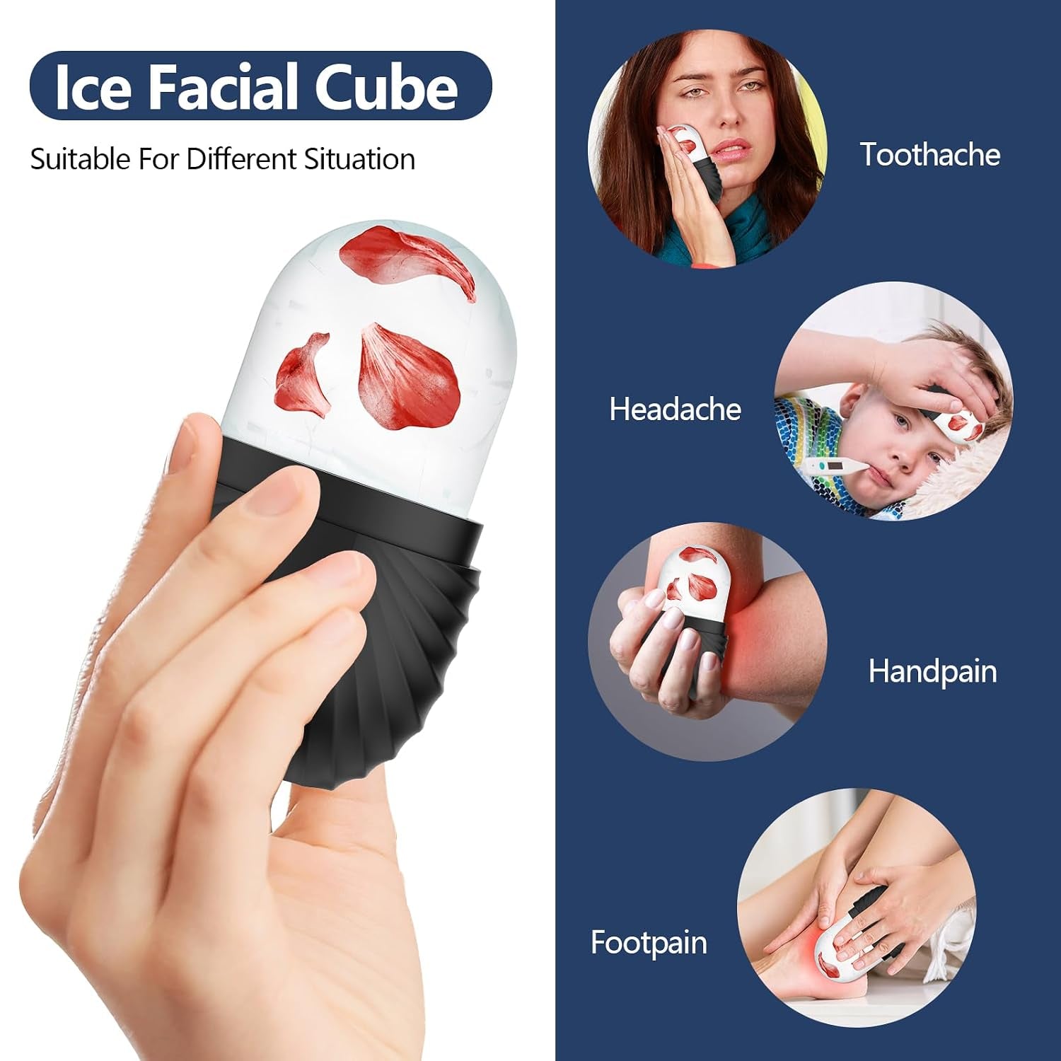 Ice Roller for Face and Eye, Reusable Silicone Ice Facial Roller Ice Holder, Face Ice Mold Skin Care, Ice Cube Roller for Shrink Pores anti Wrinkle Reduce Puffiness, Black