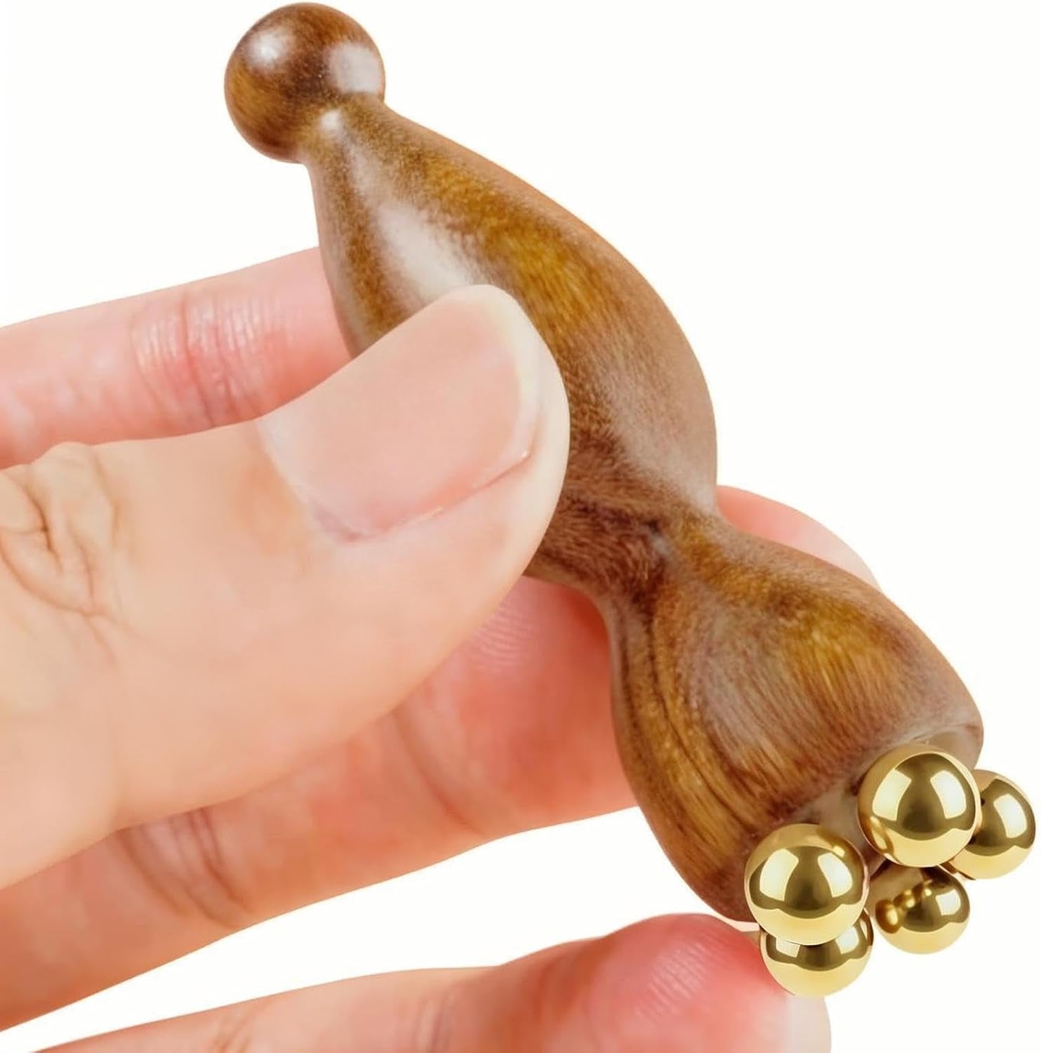 Mini Ice Roller Sandalwood Face Massager | Natural Sandalwood Grip Paired with 5 Copper Beads for Targeted Acupressure, Compact Portable Facial Tool for Face and Eye