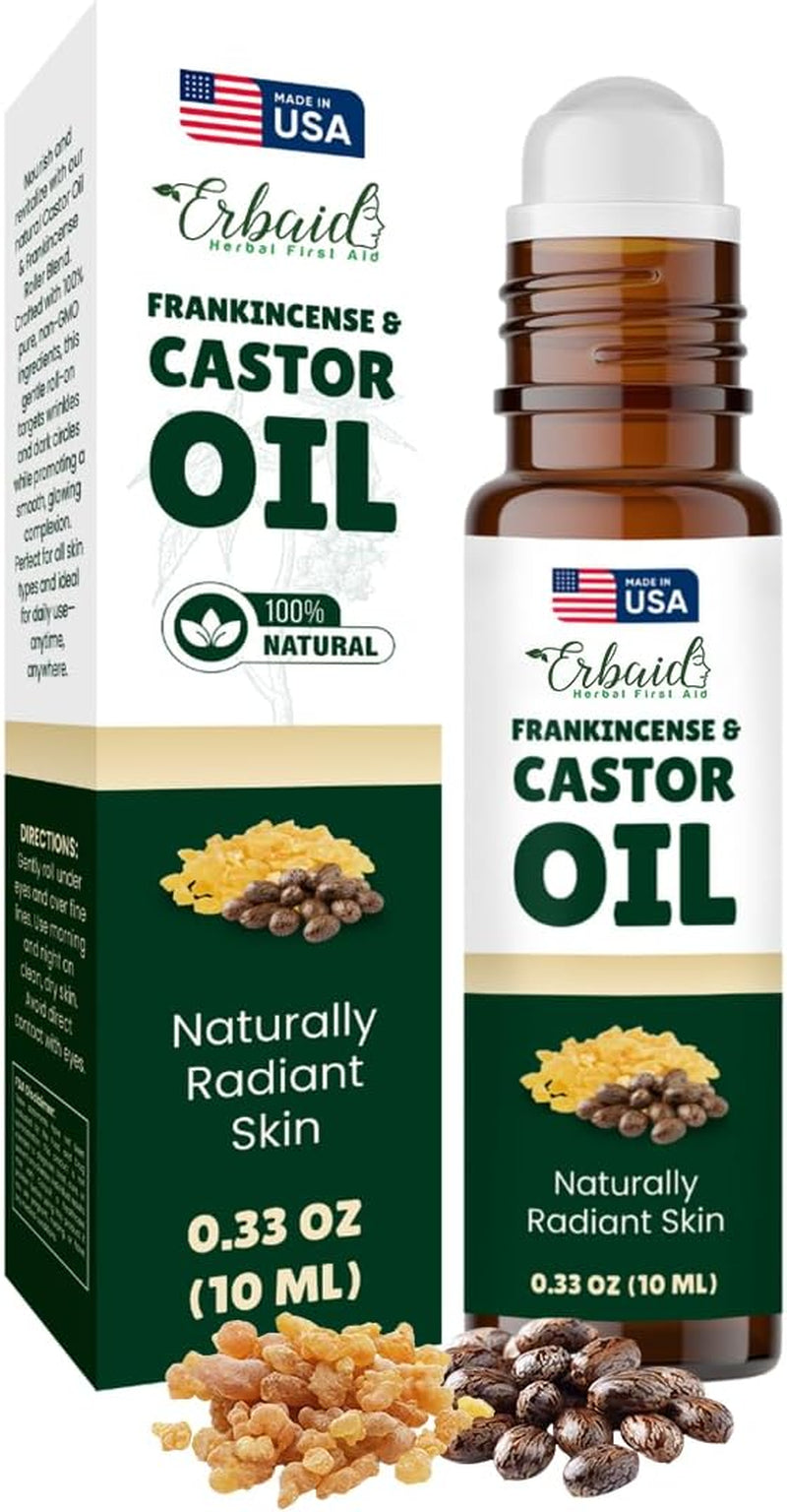 Castor Oil Roll on – Pure Castor Oil & Frankincense Essential Oils for under Eye – Reduces Wrinkles, Dark Circles, Puffiness & Fine Lines – Moisturizing Formula for Thicker Eyelashes & Glowing Skin
