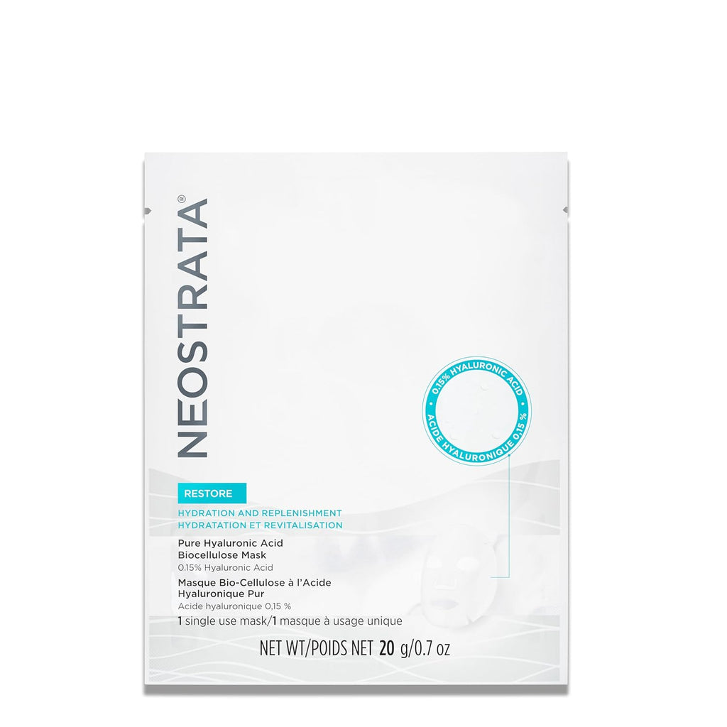 Restore Pure Hyaluronic Acid Biocellulose Face Mask, Hydrating and Plumping Single Use Sheet Mask for Dry, Sensitive Skin, 0.7 Oz