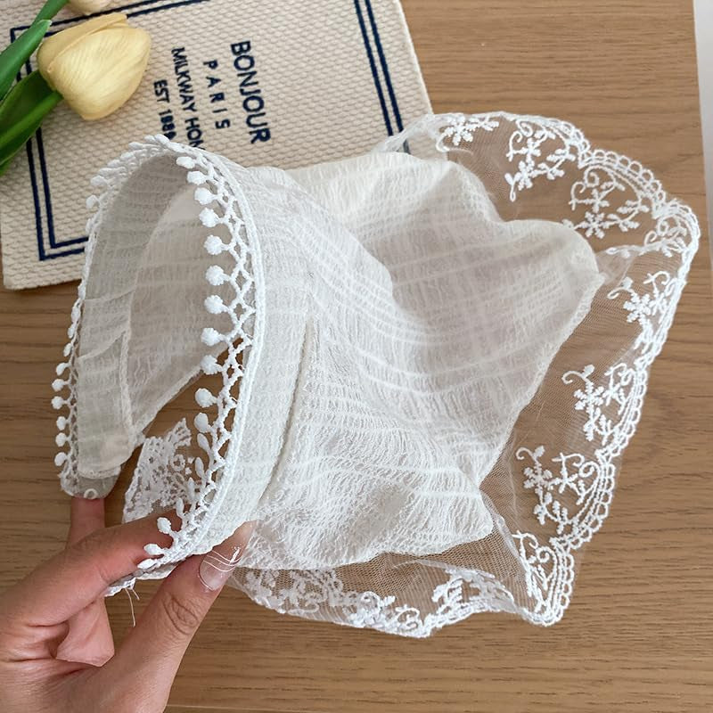 Hair Scarf Headband for Women Girls White Lace Head Kerchief Headband Soft Head Coverings Boho Triangle Bandana Turban Fashion Non Slip Scarves Accessories for Hair Styling Decor