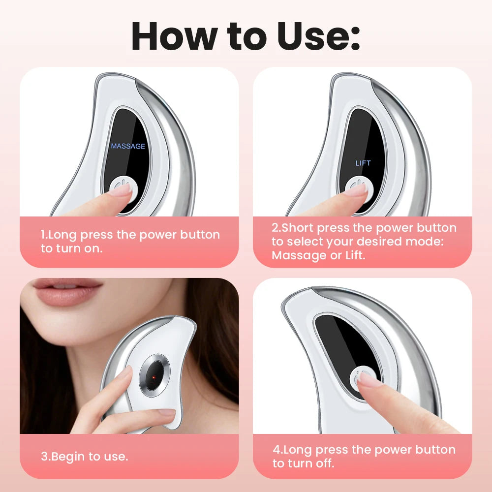 Electric Face Gua Sha Massager Red Blue Light Scraping Board Constant Temperature Hot Compress Anti-Aging Face Lifting