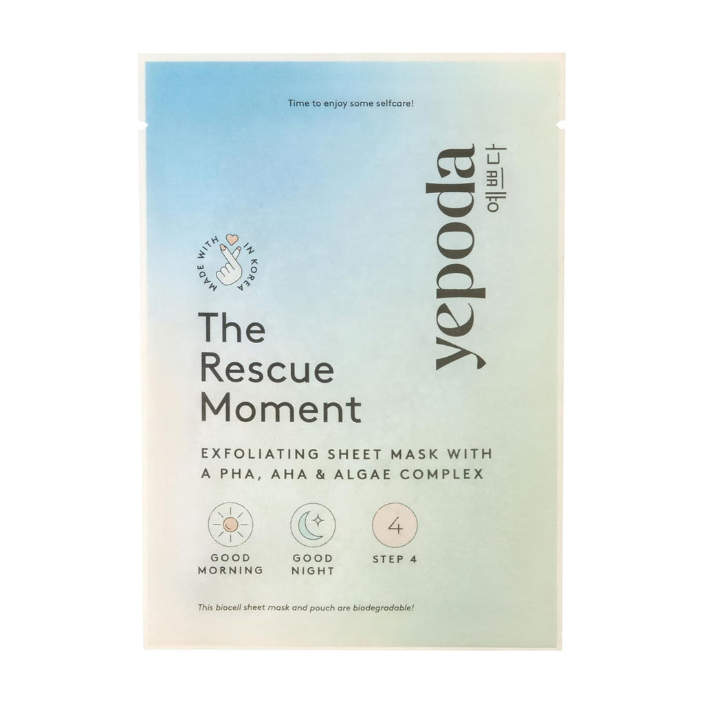 the Rescue Moment, Exfoliating PHA & AHA Sheet Mask, Brightening & Clarifying, Vegan Korean Sheet Mask for All Skin Types, 0.88 OZ. (25 G)