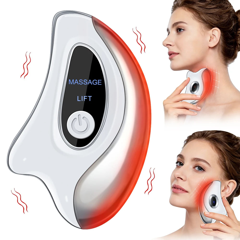 Electric Face Gua Sha Massager Red Blue Light Scraping Board Constant Temperature Hot Compress Anti-Aging Face Lifting